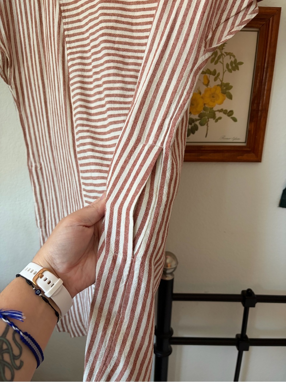 MADEWELL Red Stripe Button-Back Tee Dress – Linen Blend – Size Large - Picture 4 of 9